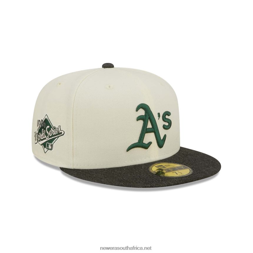 Oakland Athletics MLB Black Denim Chrome White 59FIFTY Fitted Cap New Era TRBRBN778