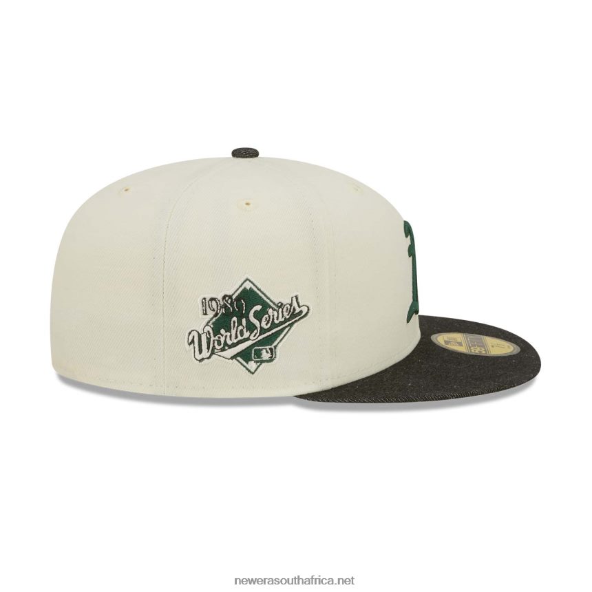 Oakland Athletics MLB Black Denim Chrome White 59FIFTY Fitted Cap New Era TRBRBN778