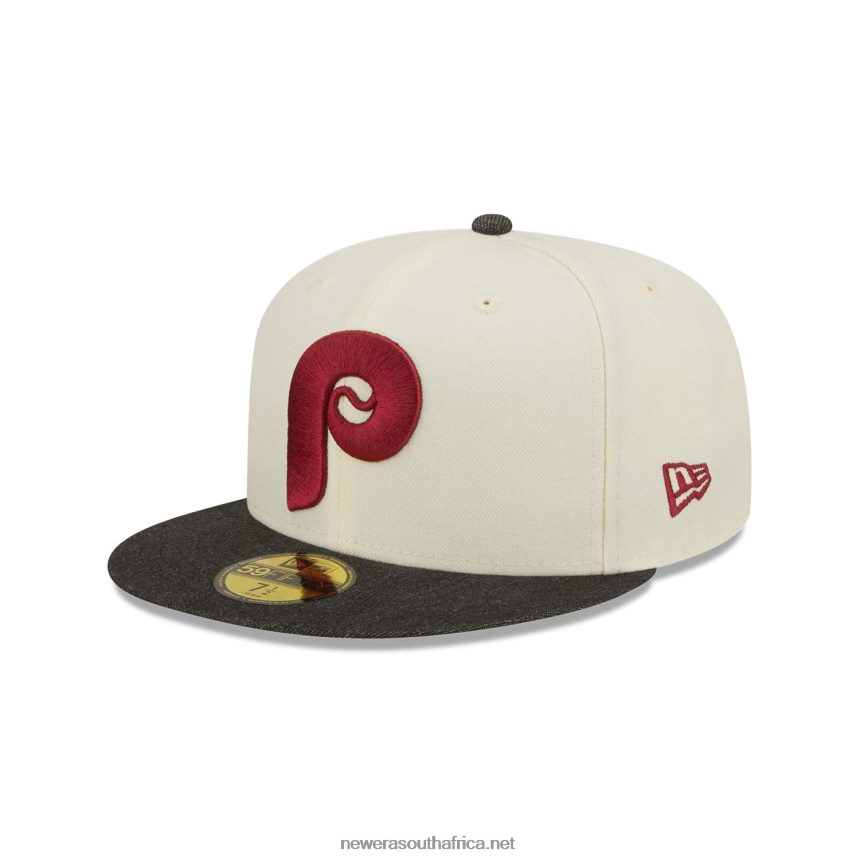 Philadelphia Phillies MLB Black Denim Chrome White 59FIFTY Fitted Cap New Era TRBRBN354