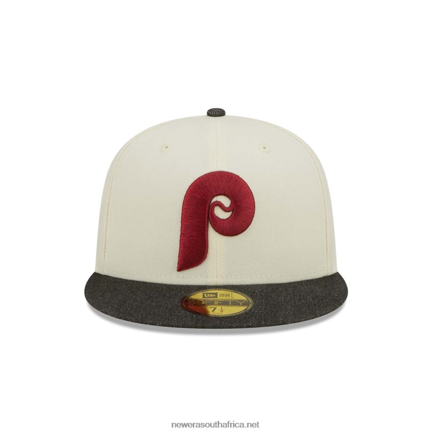 Philadelphia Phillies MLB Black Denim Chrome White 59FIFTY Fitted Cap New Era TRBRBN354