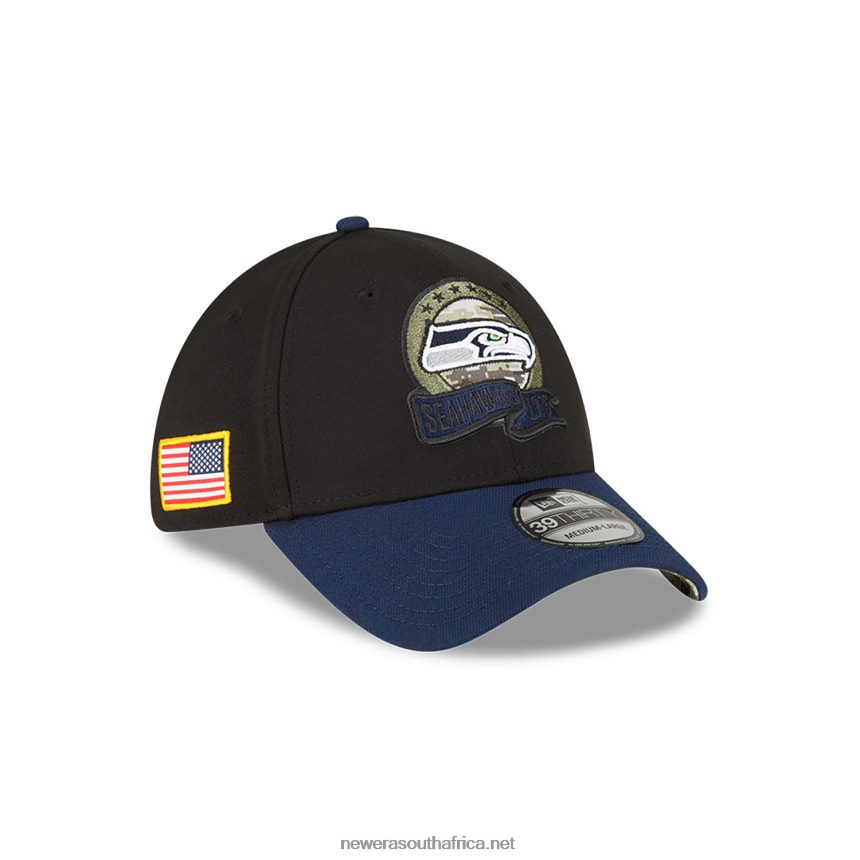 Seattle Seahawks NFL Salute to Service Black 39THIRTY Stretch Fit Cap New Era TRBRBN2184