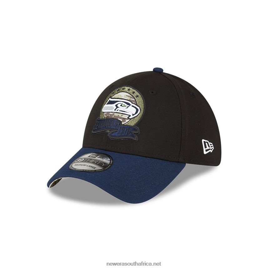 Seattle Seahawks NFL Salute to Service Black 39THIRTY Stretch Fit Cap New Era TRBRBN2184