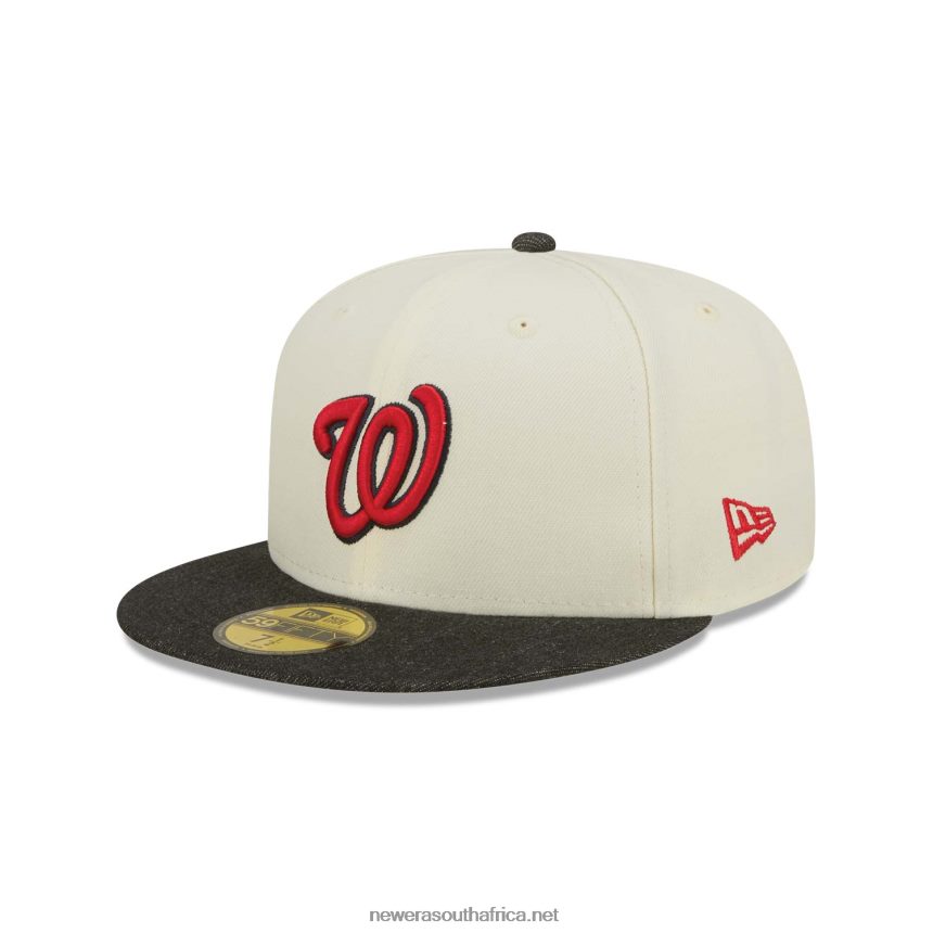 Washington Nationals MLB Black Denim Chrome White 59FIFTY Fitted Cap New Era TRBRBN416