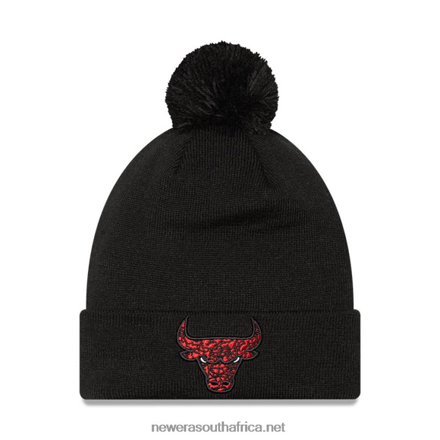 Chicago Bulls Infill Black Bobble Beanie Hat New Era TRBRBN2345