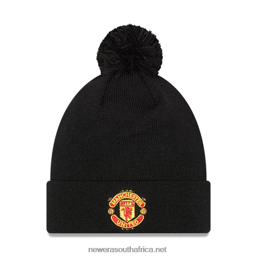 Manchester United Wordmark Black Bobble Beanie Hat New Era TRBRBN2556