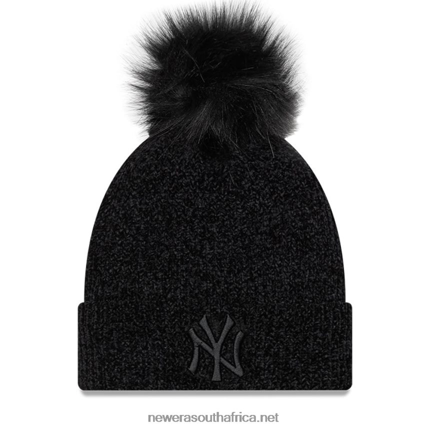 New York Yankees Chenille Womens Black Bobble Beanie Hat New Era TRBRBN2501