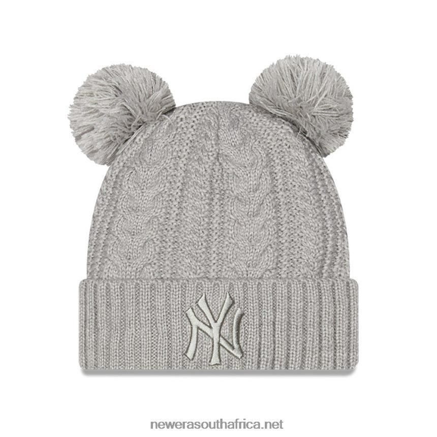 New York Yankees Double Pom Womens Grey Bobble Beanie Hat New Era TRBRBN2519