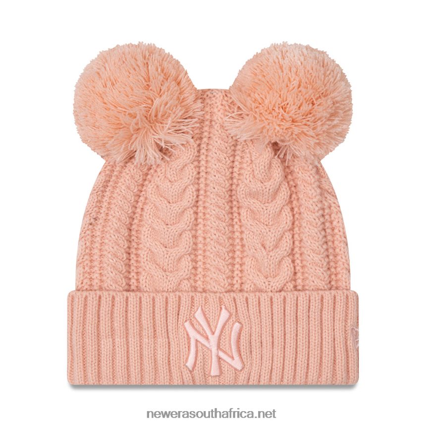 New York Yankees Double Pom Womens Pink Bobble Beanie Hat New Era TRBRBN2510