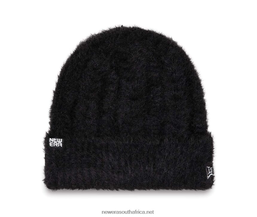 Womens Fluffy Black Beanie Hat New Era TRBRBN2371